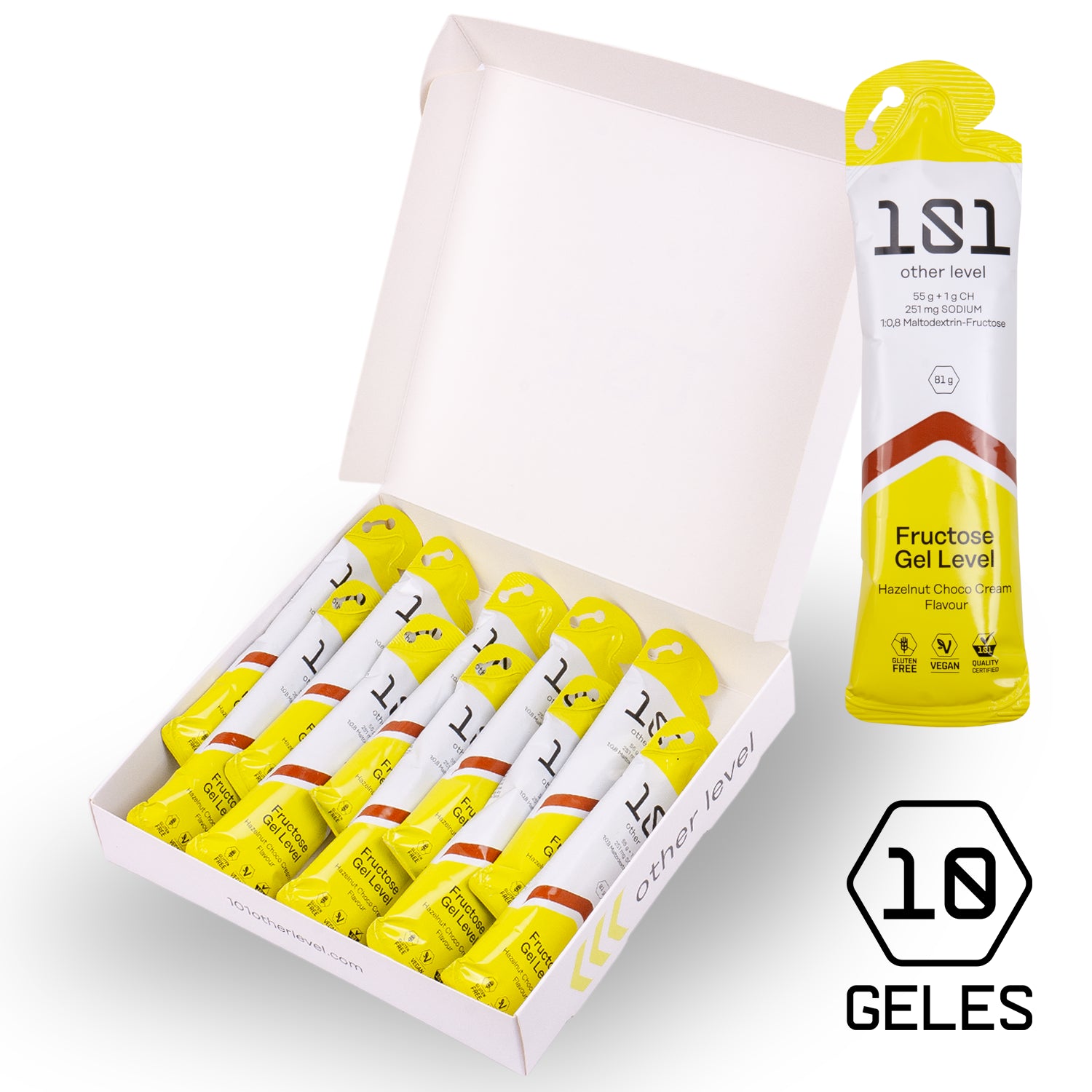 Pack 10 ud. FRUCTOSE GEL LEVEL - sabor Crema de Chocolate 81 g