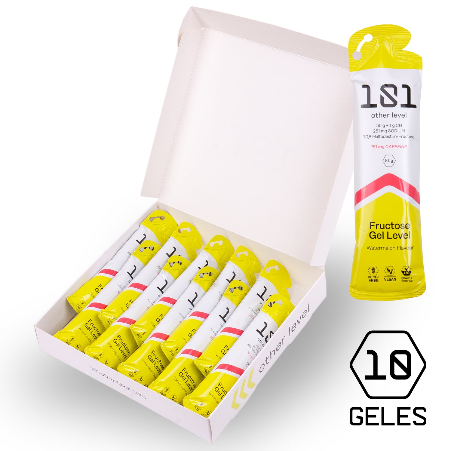 Pack 10 ud. FRUCTOSE GEL LEVEL con Cafeína - sabor Sandía 81 g