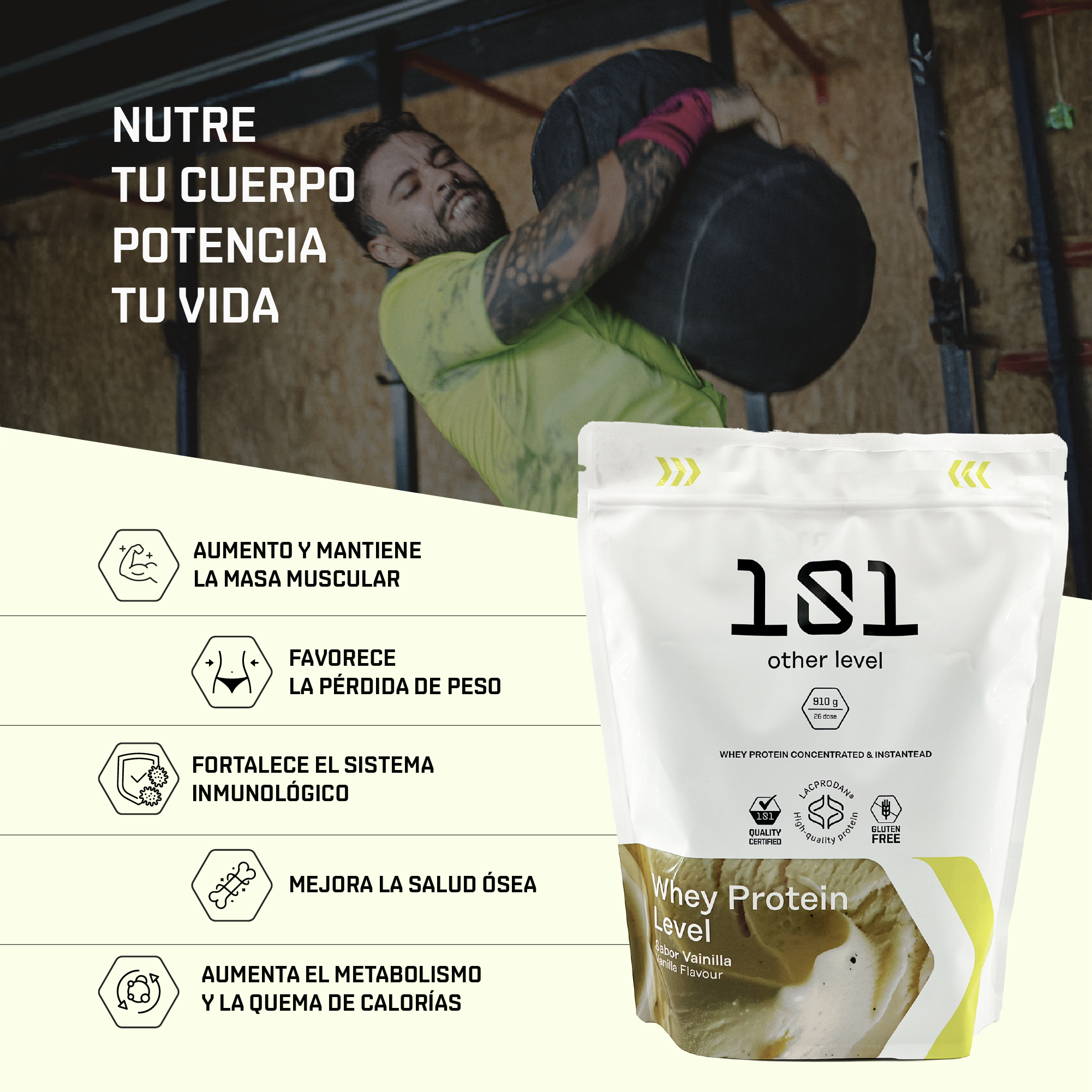WHEY PROTEIN LEVEL LACPRODAN® - sabor Vainilla + MINI Shaker de regalo