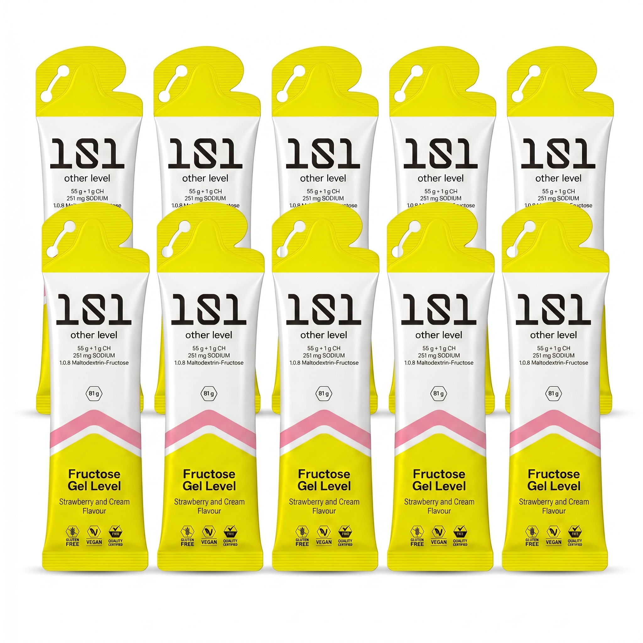 Pack 10 ud. FRUCTOSE GEL LEVEL - sabor Fresa y Nata 81 g