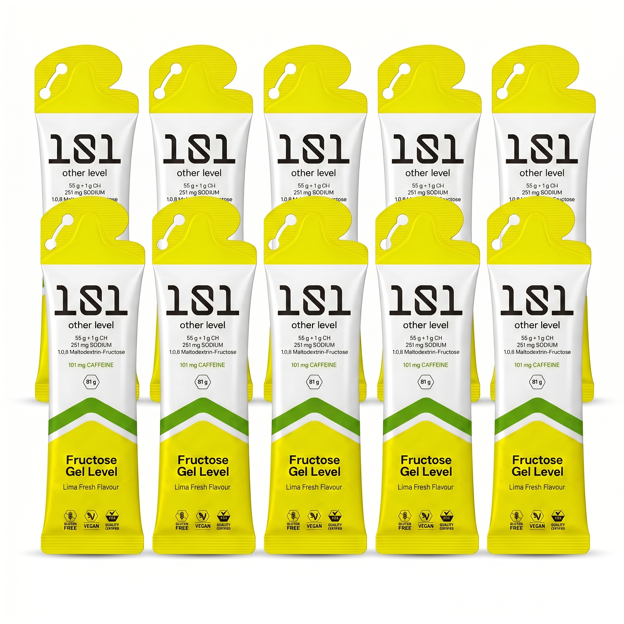 Pack 10 ud. FRUCTOSE GEL LEVEL con Cafeína - sabor Lima Fresh 81 g