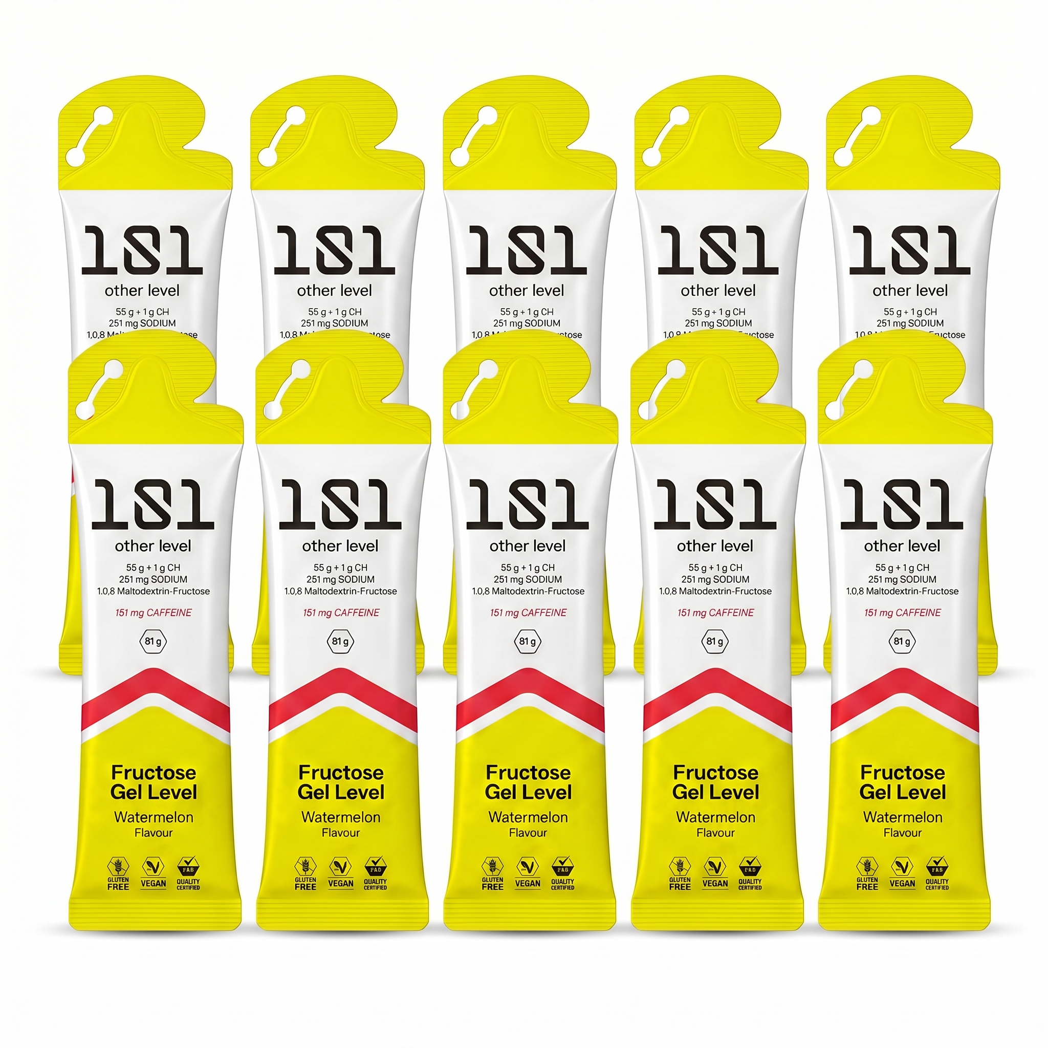 Pack 10 ud. FRUCTOSE GEL LEVEL con Cafeína - sabor Sandía 81 g