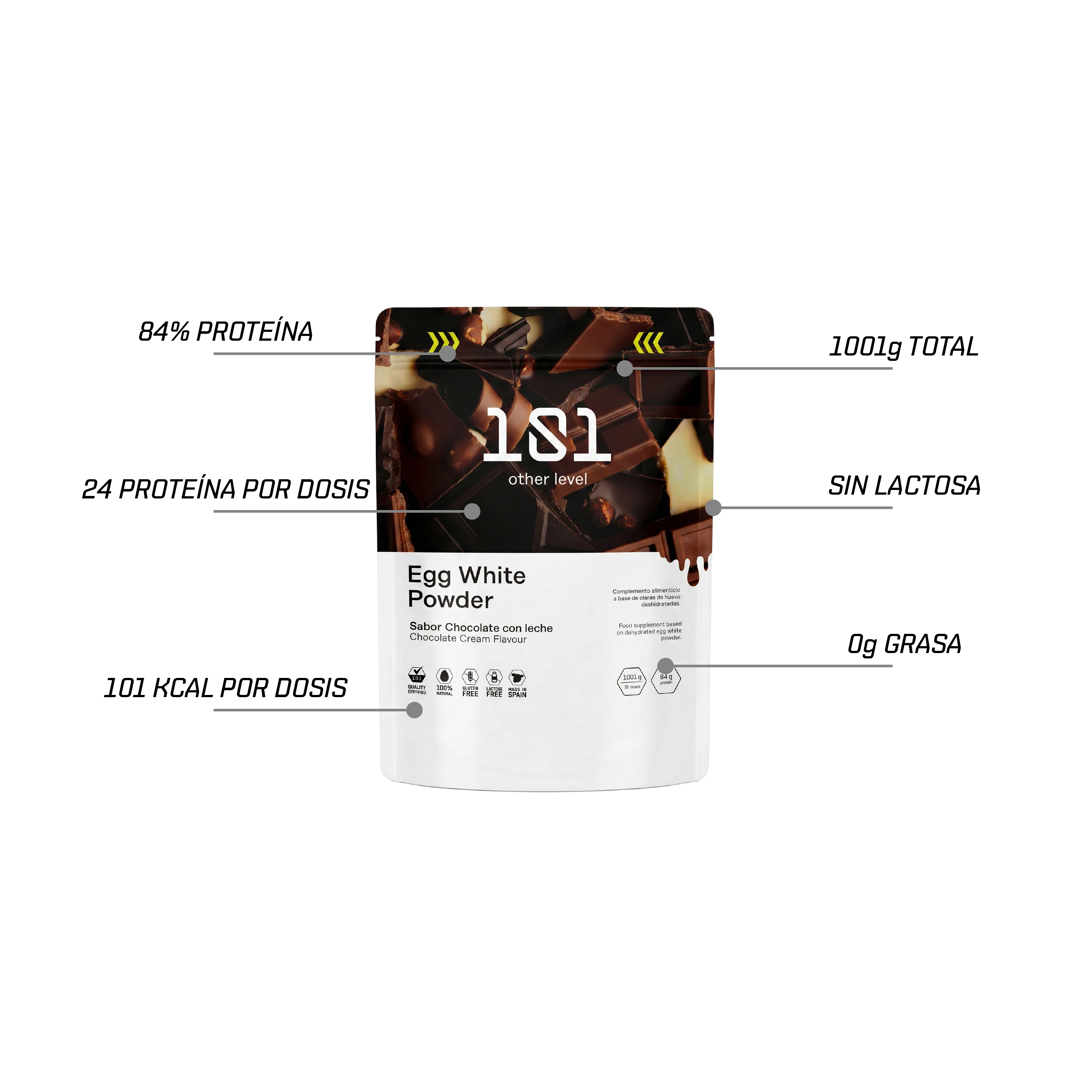 EGG WHITE PROTEIN POWDER 1001 g - sabor Chocolate + mini Shaker de regalo