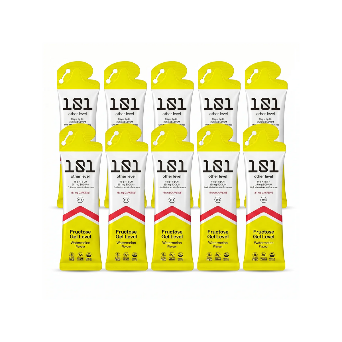 Pack 10 ud. FRUCTOSE GEL LEVEL con Cafeína - sabor Sandía 81 g - 101 Other Level