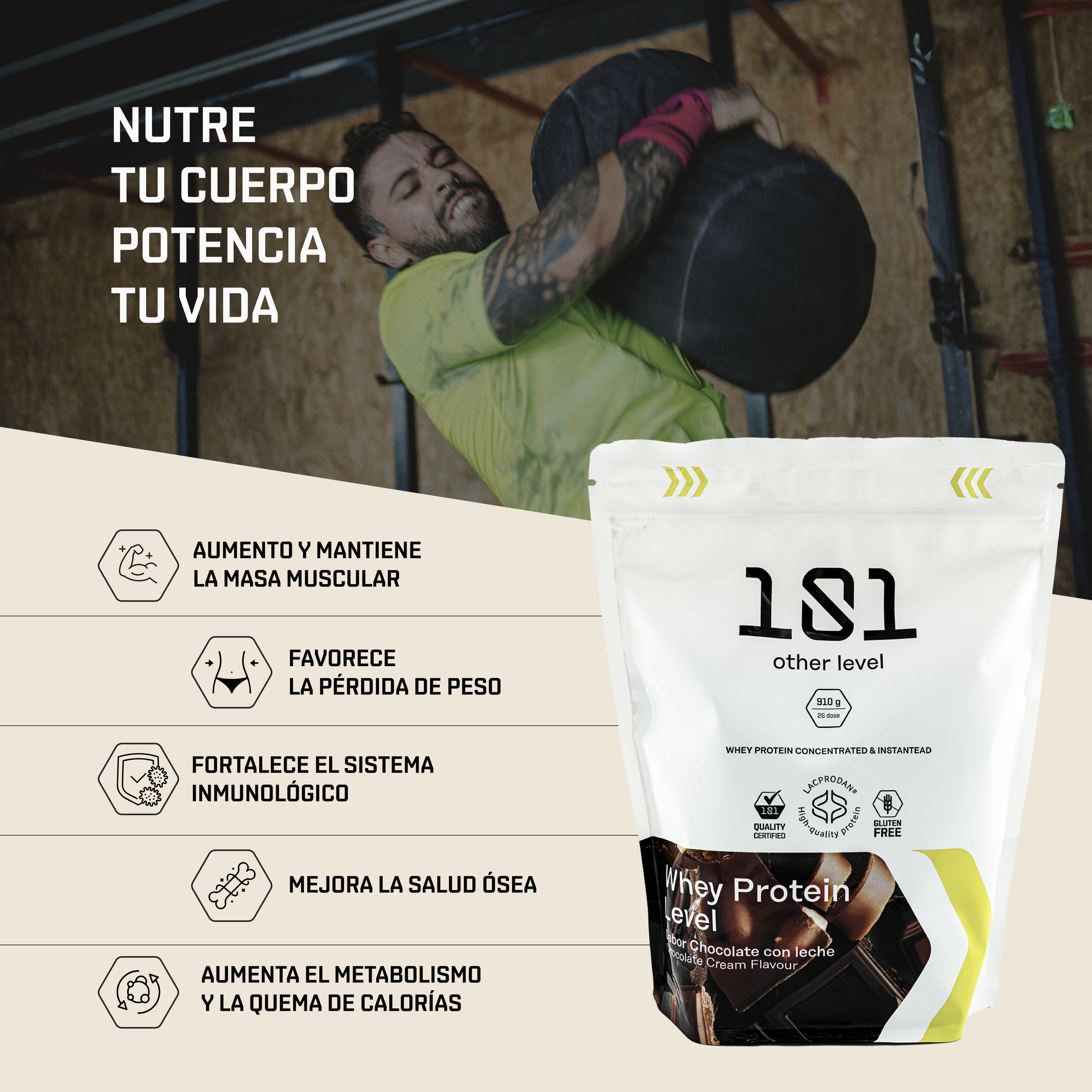 WHEY PROTEIN LEVEL LACPRODAN® 910 g - sabor Chocolate + mini Shaker de regalo