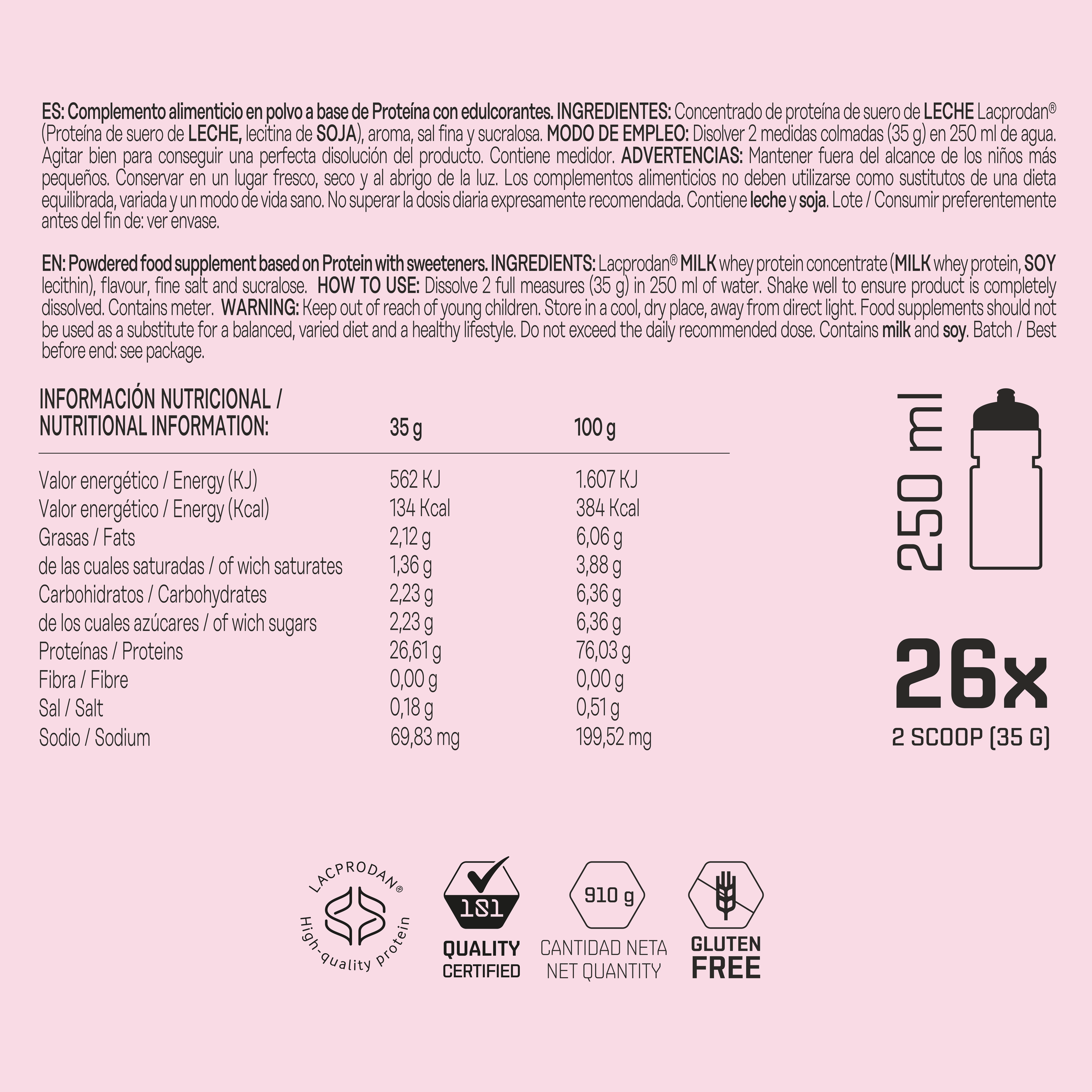 WHEY PROTEIN LEVEL LACPRODAN® 910 g - sabor Sandía + mini Shaker de regalo