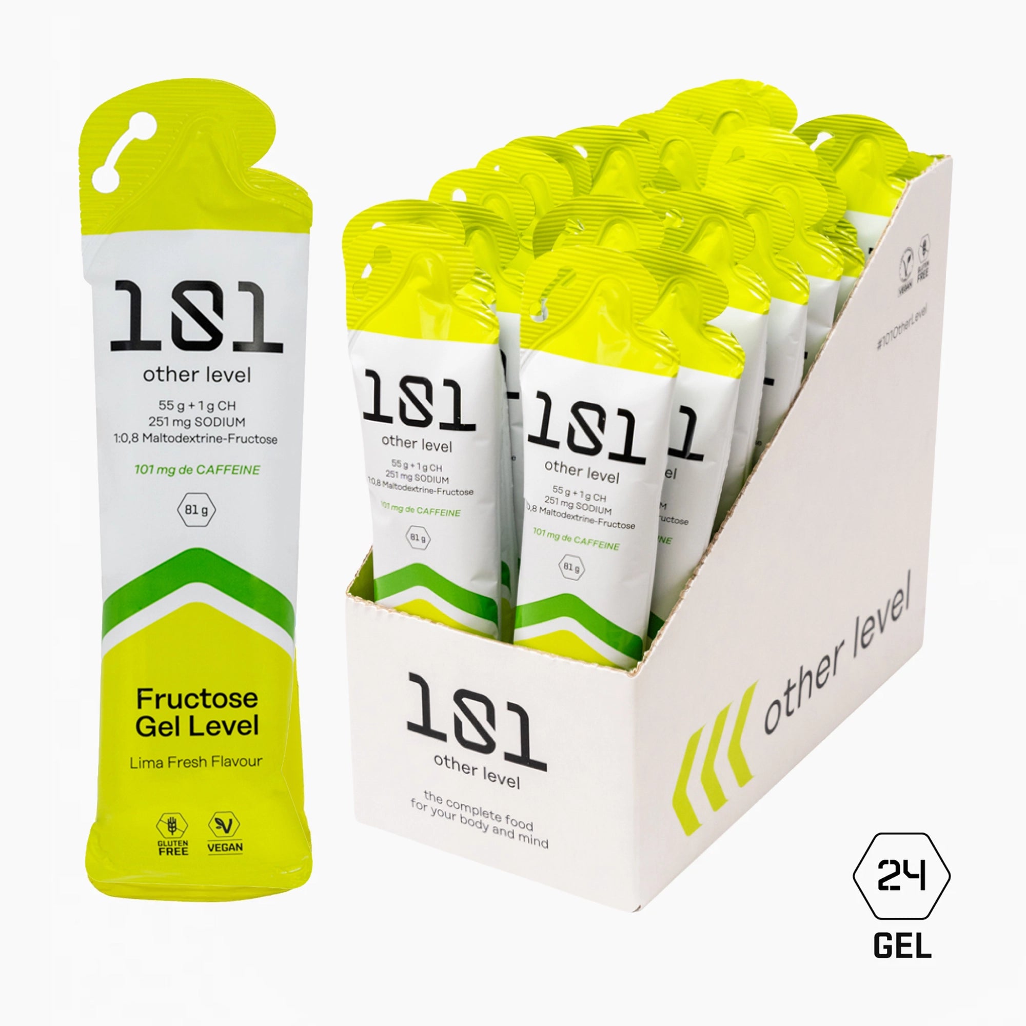 Pack 24 ud. FRUCTOSE GEL LEVEL con Cafeína - sabor Lima Fresh 81 g