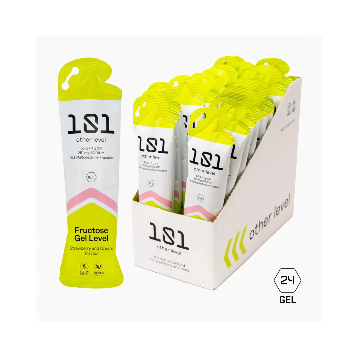 Pack 24 ud. FRUCTOSE GEL LEVEL - sabor Fresa y Nata 81 g - 101 Other Level