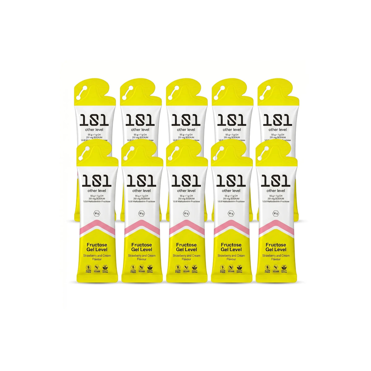 Pack 10 ud. FRUCTOSE GEL LEVEL - sabor Fresa y Nata 81 g - 101 Other Level