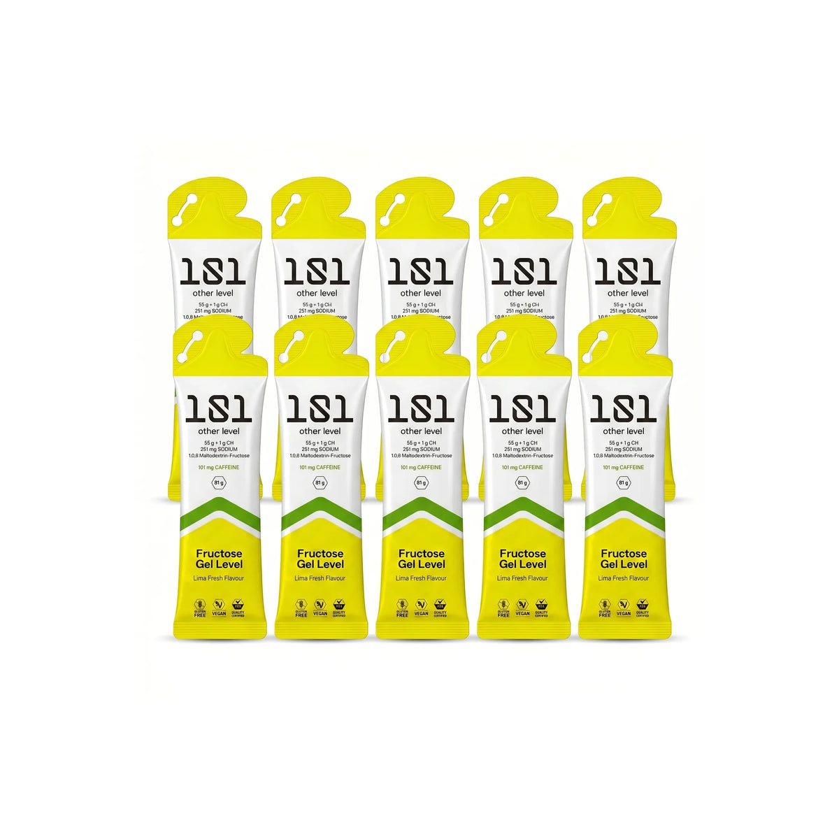 Pack 10 ud. FRUCTOSE GEL LEVEL con Cafeína - sabor Lima Fresh 81 g - 101 Other Level