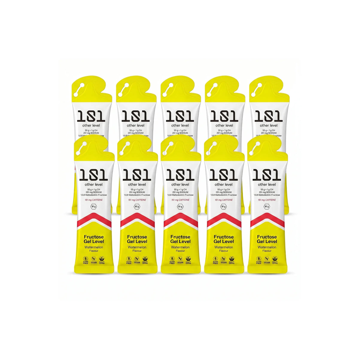 Pack 10 ud. FRUCTOSE GEL LEVEL con Cafeína - sabor Sandía 81 g - 101 Other Level