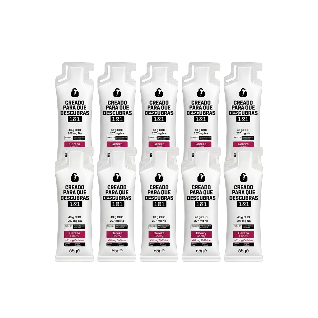 Pack 12 geles energéticos UNLOCK sabor Cherry con cafeína 65 g - 101 Other Level