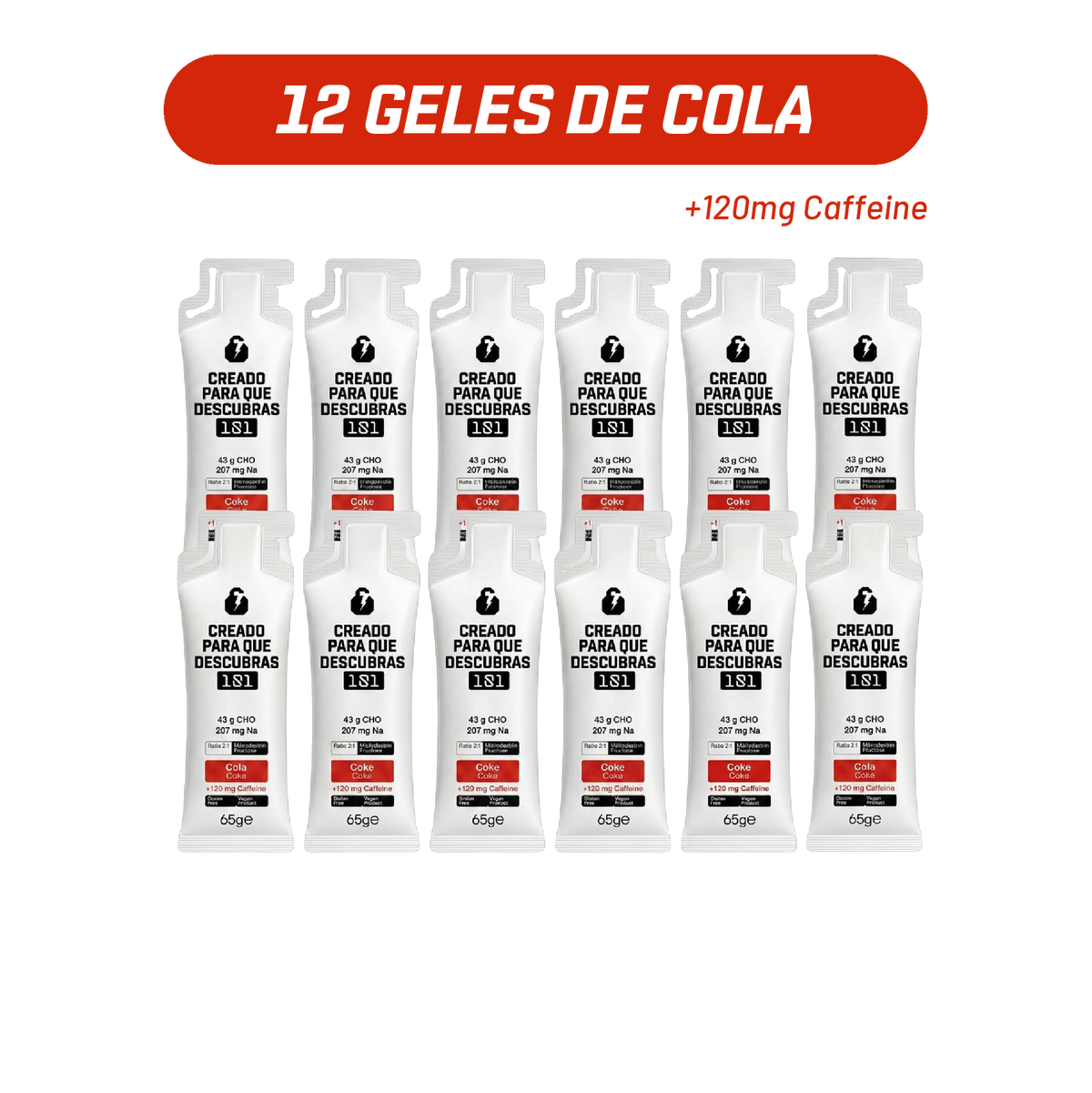 Pack 12 geles energéticos UNLOCK sabor Cola con cafeína 65 g - 101 Other Level