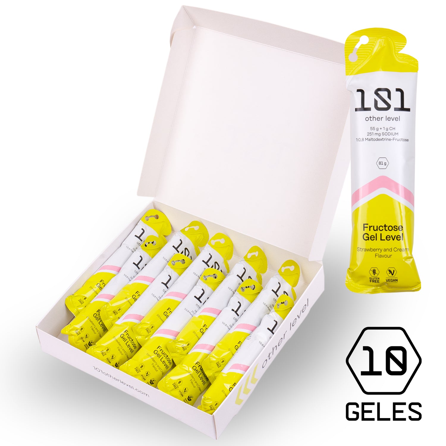 Pack 10 ud. FRUCTOSE GEL LEVEL - sabor Fresa y Nata 81 g