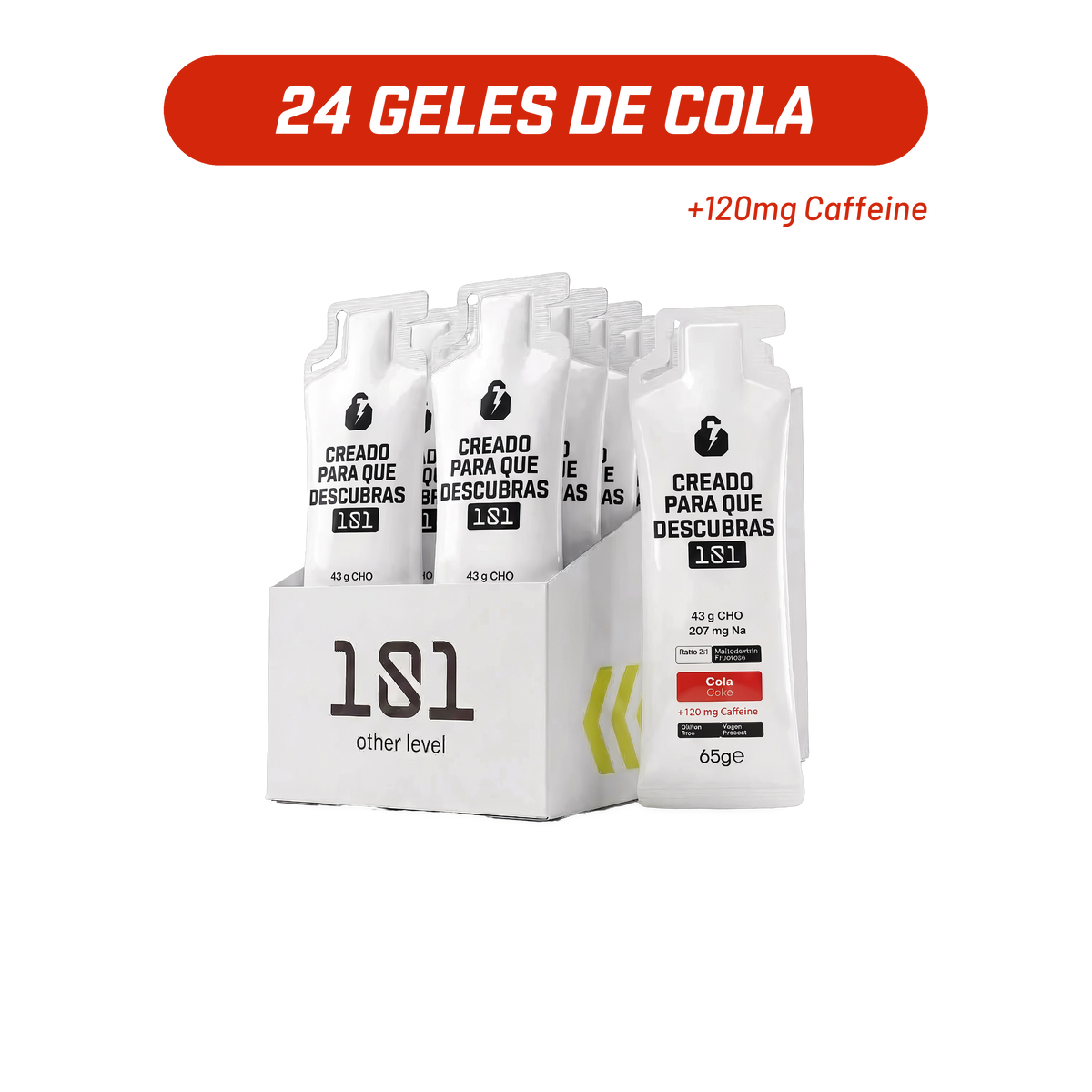 Pack 24 geles energéticos UNLOCK sabor Cola con cafeína 65 g - 101 Other Level