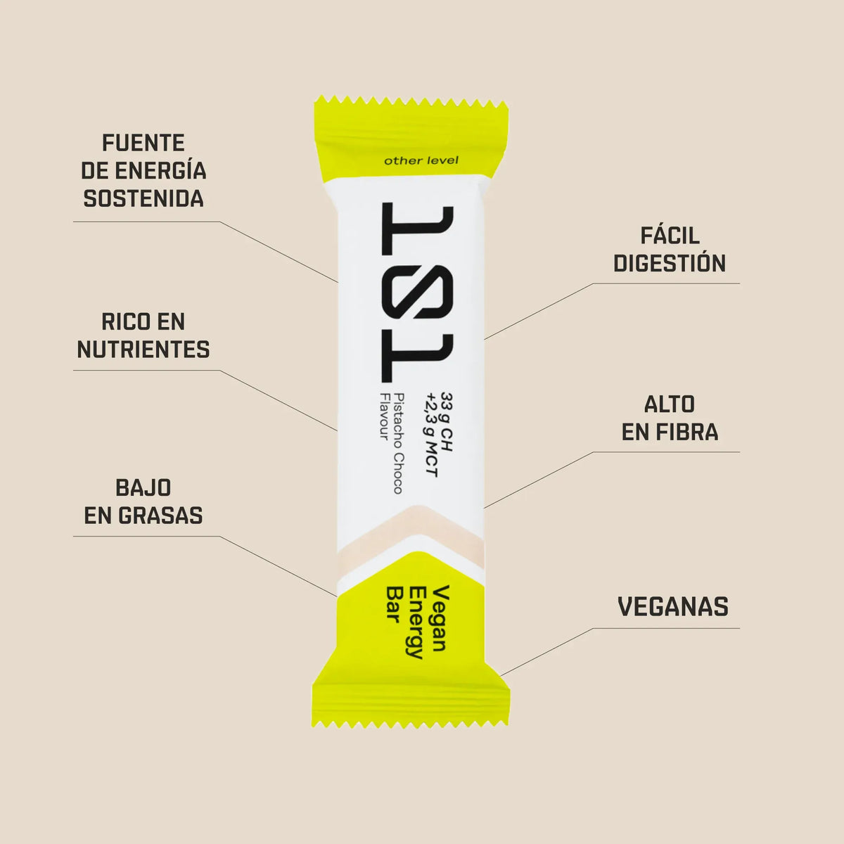 VEGAN ENERGY BAR - con Pistacho y Chocolate 51 g - 101 Other Level