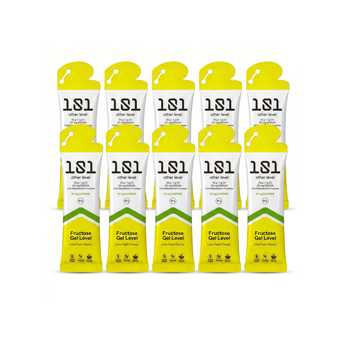 Pack 10 ud. FRUCTOSE GEL LEVEL con Cafeína - sabor Lima Fresh 81 g - 101 Other Level