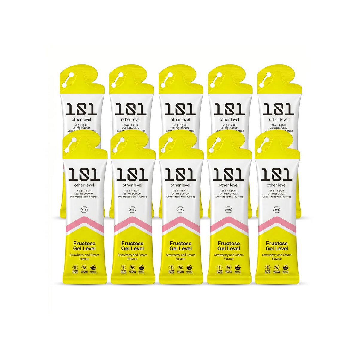 Pack 10 ud. FRUCTOSE GEL LEVEL - sabor Fresa y Nata 81 g - 101 Other Level