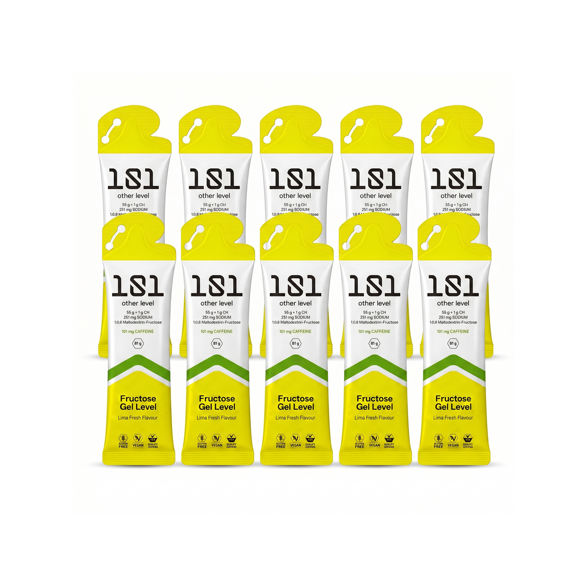 Pack 10 ud. FRUCTOSE GEL LEVEL con Cafeína - sabor Lima Fresh 81 g en 101 Other Level