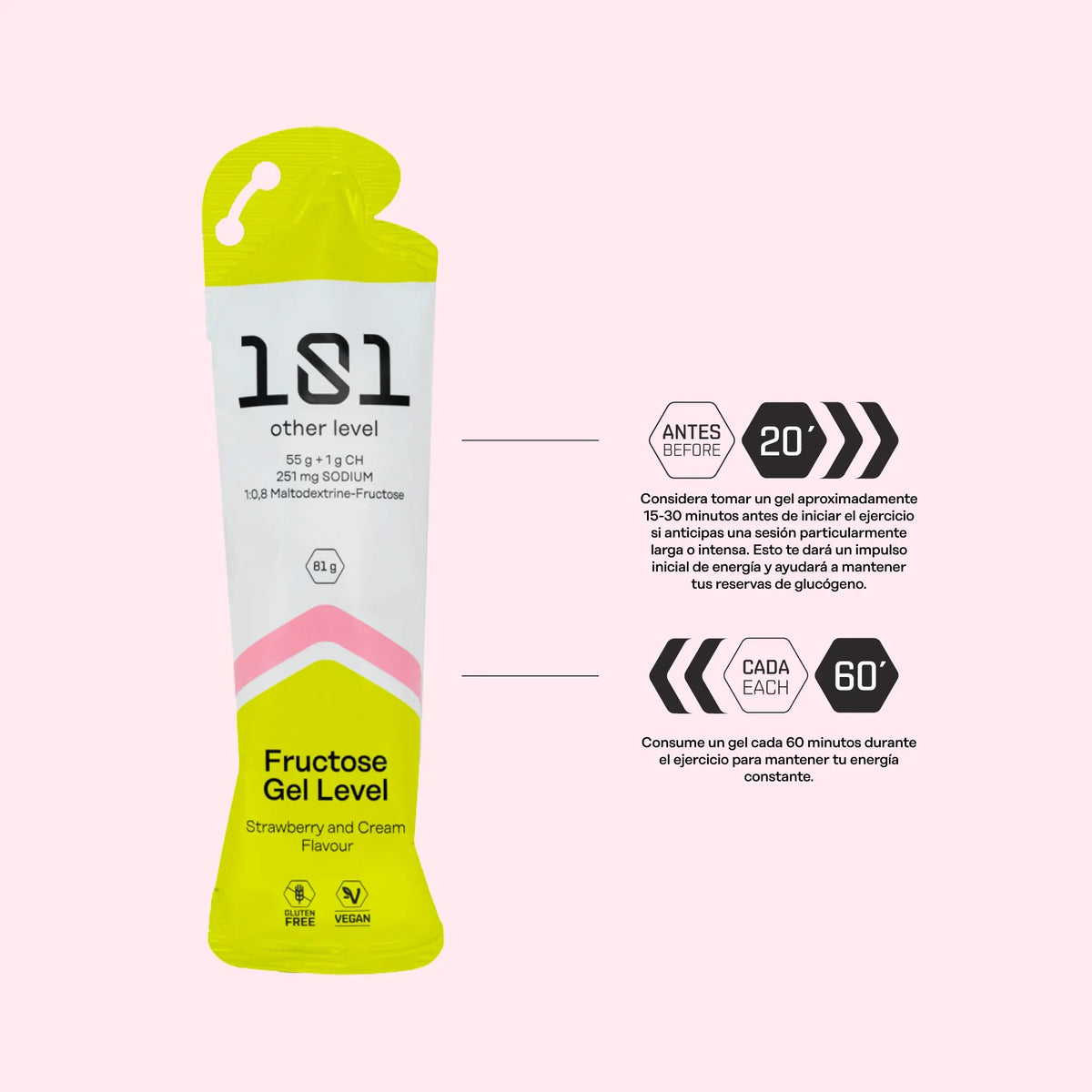 Pack 10 ud. FRUCTOSE GEL LEVEL - sabor Fresa y Nata 81 g - 101 Other Level