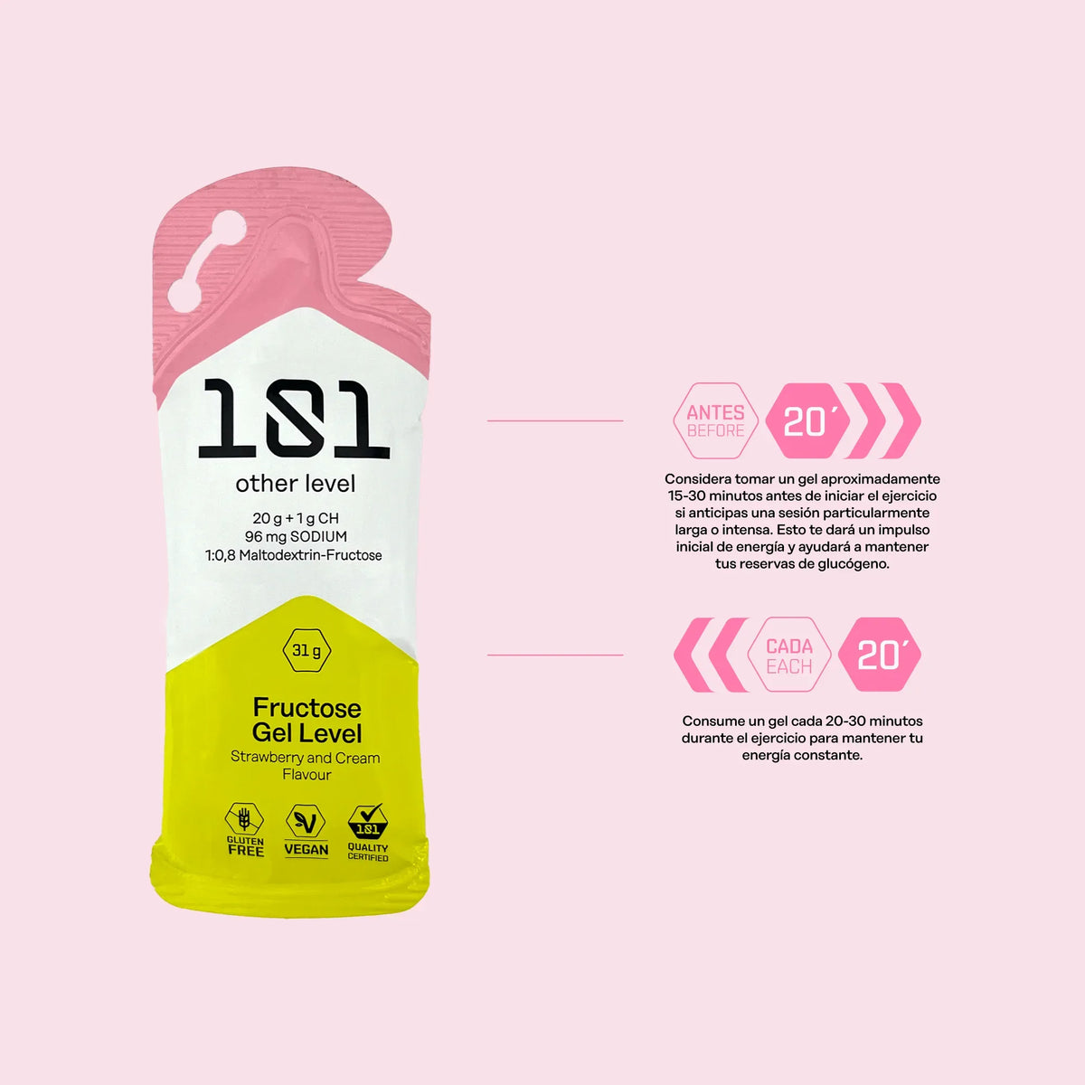 Pack 24 ud. FRUCTOSE GEL LEVEL - sabor Fresa y Nata 31 g - 101 Other Level