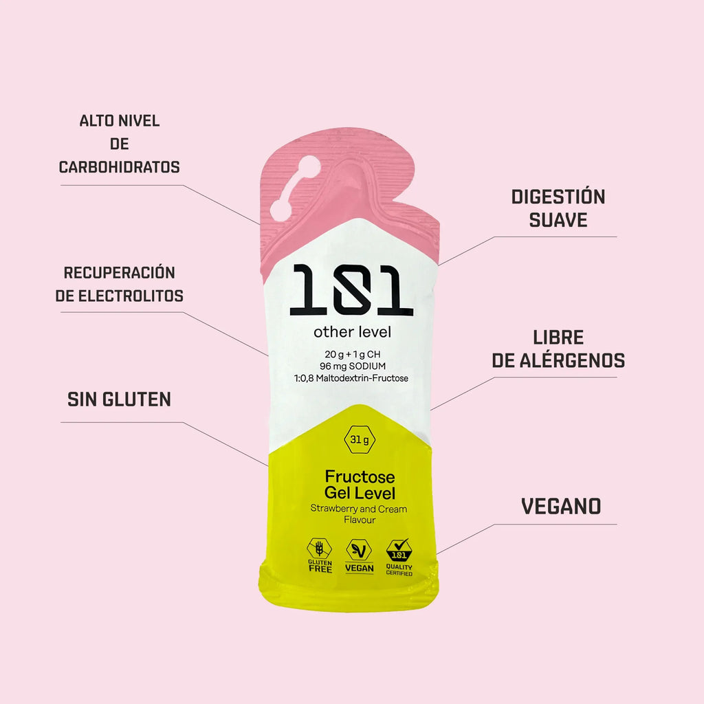 Pack 24 ud. FRUCTOSE GEL LEVEL - sabor Fresa y Nata 31 g - 101 Other Level