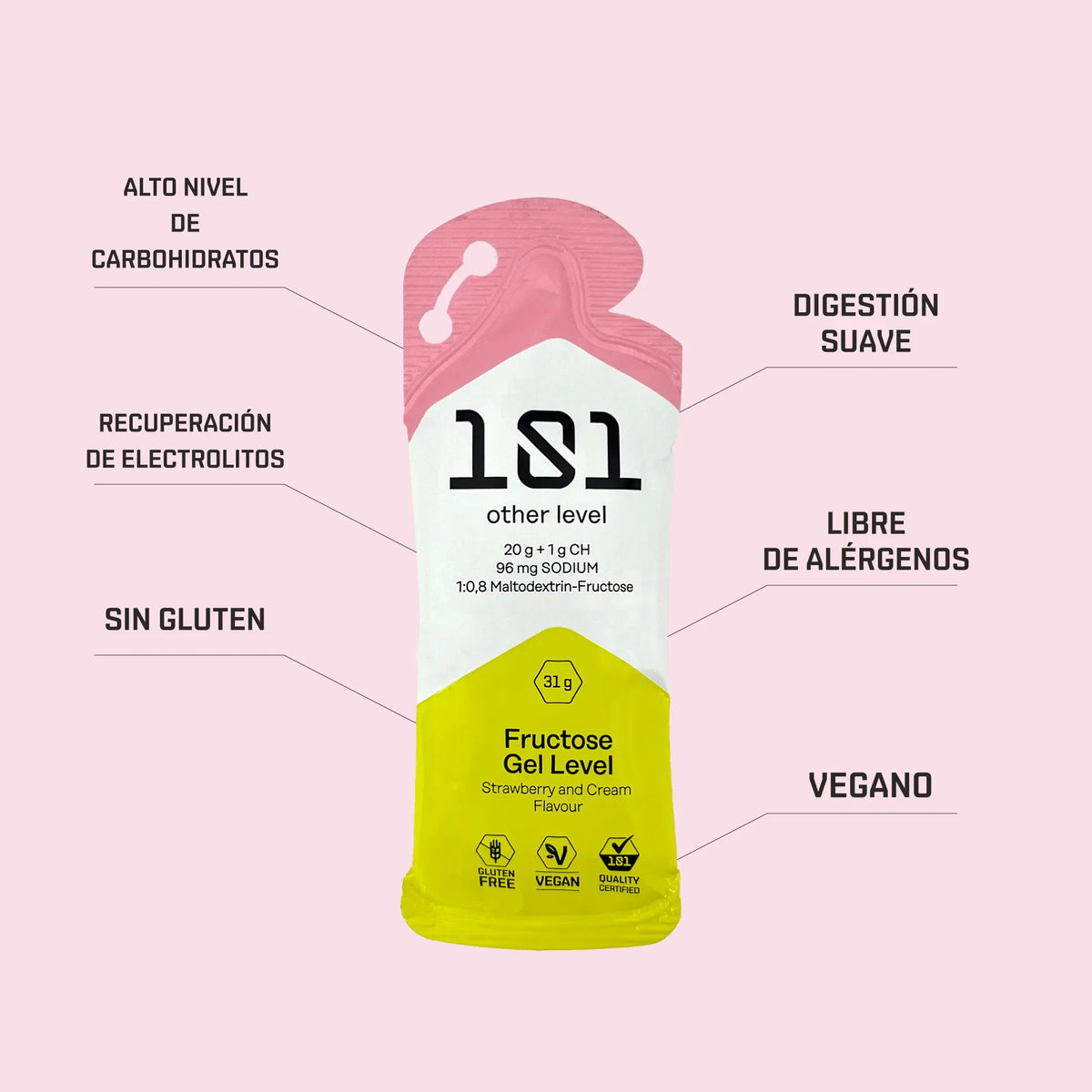 Pack 24 ud. FRUCTOSE GEL LEVEL - sabor Fresa y Nata 31 g - 101 Other Level