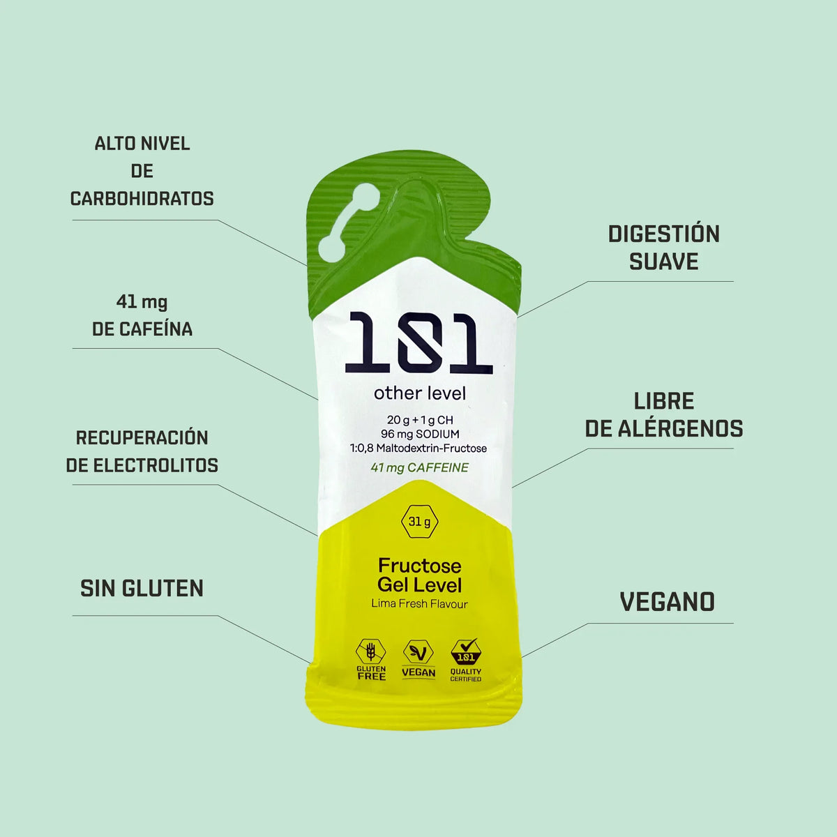 Pack 24 ud. FRUCTOSE GEL LEVEL con Cafeína - sabor Lima Fresh 31 g - 101 Other Level