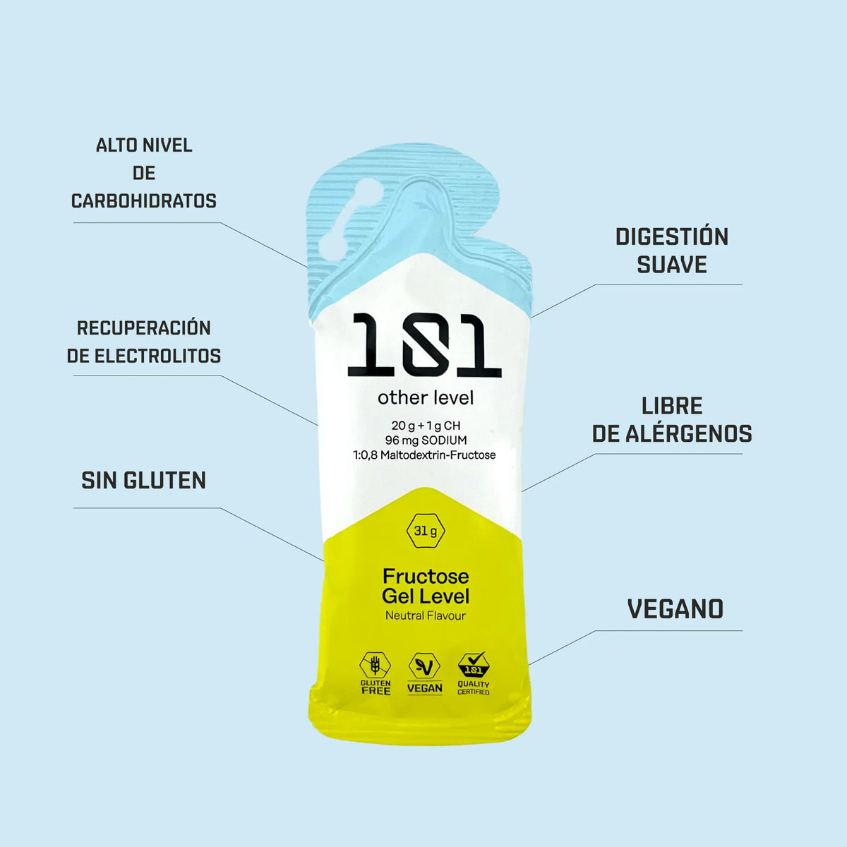 Pack 24 ud. FRUCTOSE GEL LEVEL - sabor Neutro 31 g - 101 Other Level
