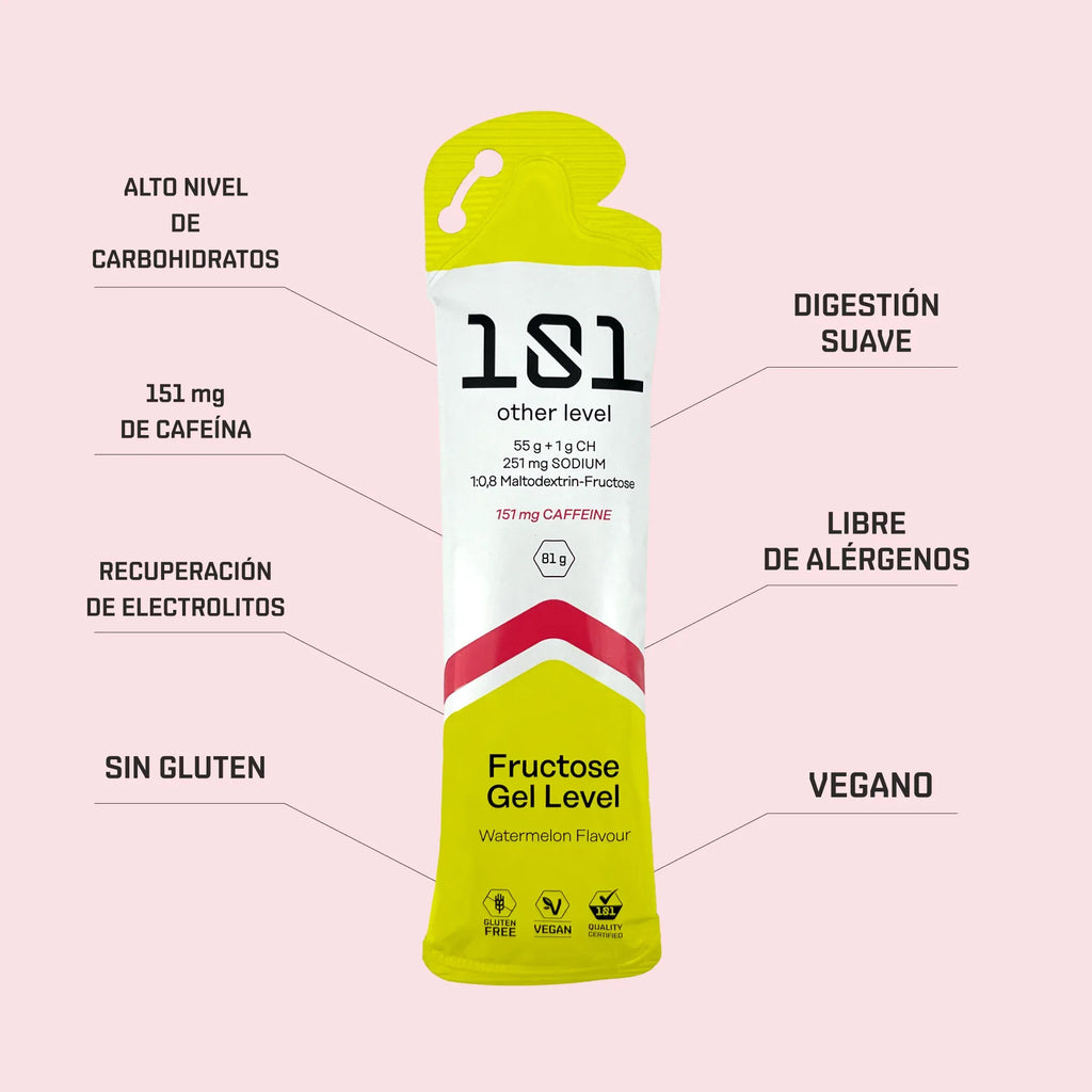 Pack 24 ud. FRUCTOSE GEL LEVEL con Cafeína - sabor Sandía 81 g - 101 Other Level