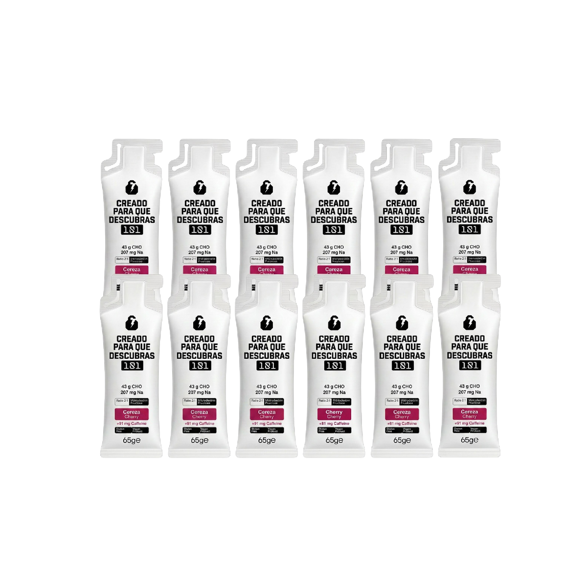 Pack 12 geles energéticos UNLOCK sabor Cherry con cafeína 65 g - 101 Other Level