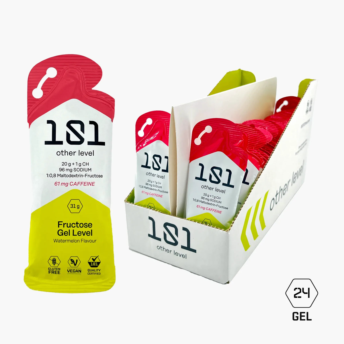 Pack 24 ud. FRUCTOSE GEL LEVEL con Cafeína - sabor Sandía 31 g - 101 Other Level