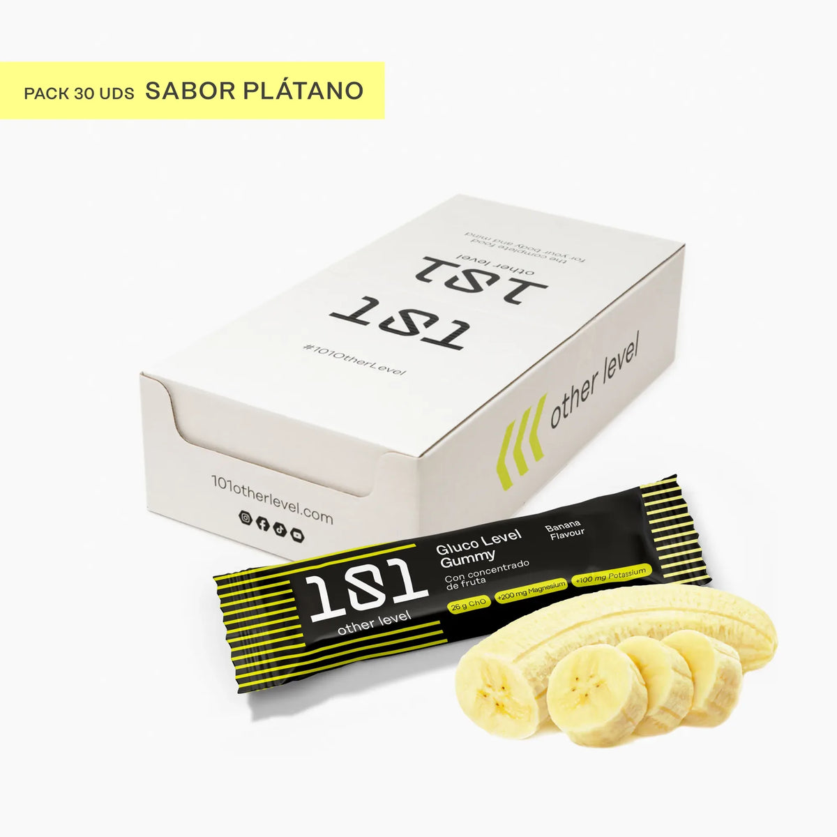 Pack 30 ud. GLUCO LEVEL GUMMY - sabor Banana 40 g - 101 Other Level
